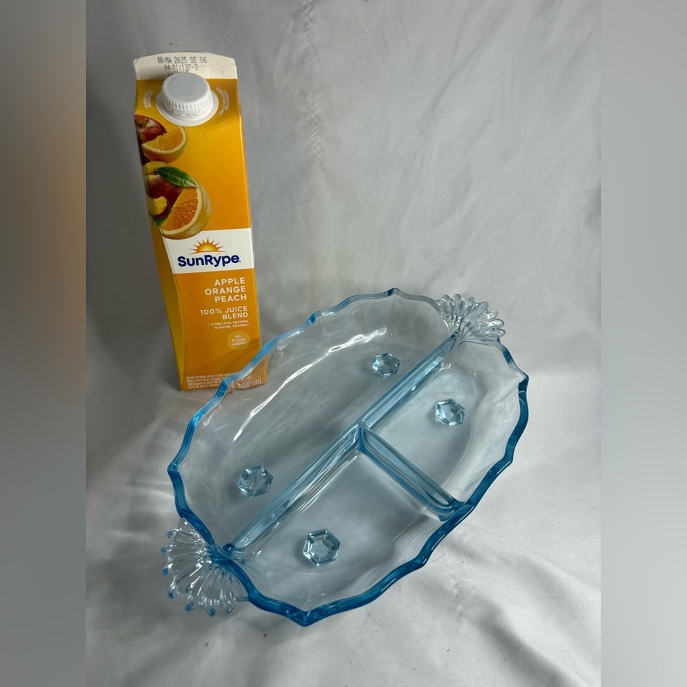Fostoria Baroque blue azure relish dish